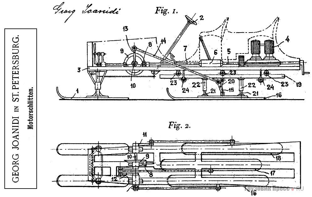 Чертеж автосаней конструкции  Г.С. Иоаниди