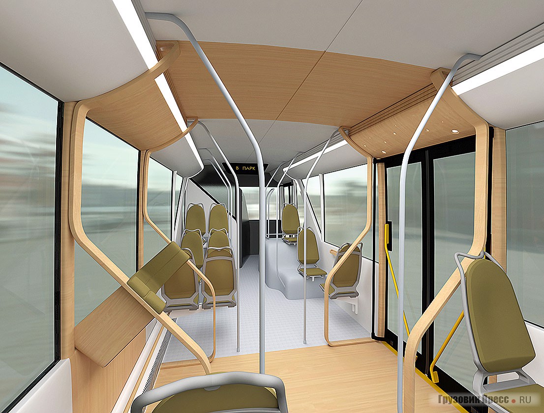 Дизайн интерьера городского электрического автобуса от ПЕТРОПЛАСТ. Посетители выставки уже имели возможность протестировать инновационные пассажирские кресла на стенде компании