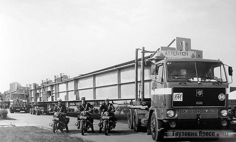 1978 г. Первые грузоперевозки с тягачами Volvo F89 для транспортировки негабаритных грузов на строительстве АЭС в Поршевилле