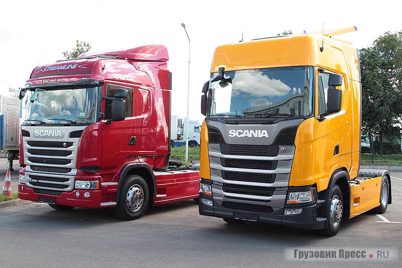 Scania S 500 NA желтого цвета Sunny yellow и модель предыдущего поколения