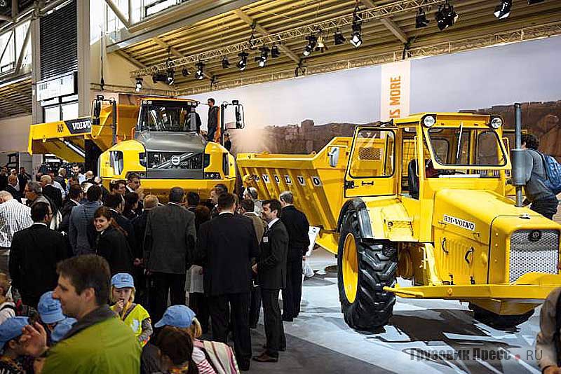 Для сравнения Volvo Construction Equipment представила на BAUMA 2016 новый Volvo A60H рядом с 50-летним Volvo DR63 компании BM-Volvo от которого и идёт отсчёт выпуска шарнирно-сочленённых самосвалов