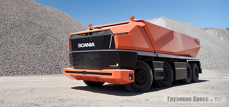 Автономный концептуальный грузовик Scania AXL
не электрический, но его базовая платформа вполне
позволяет перевести его на такое топливо