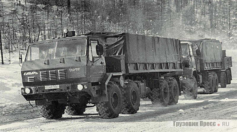 КрАЗ-6Э6316 с обычной не «бронированной» кабиной осуществляет буксировку КрАЗ-5Э63151